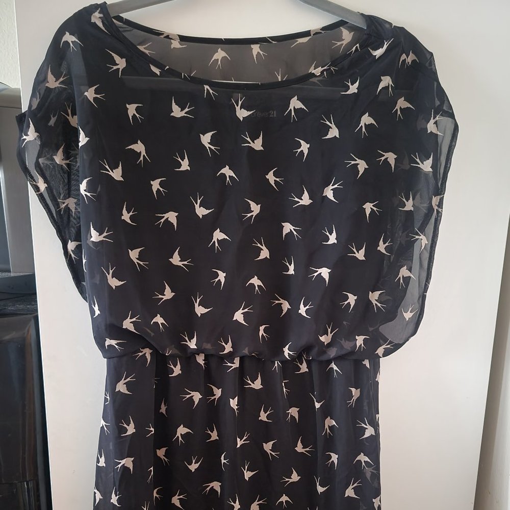 Swallows Bird Pattern Black Dress